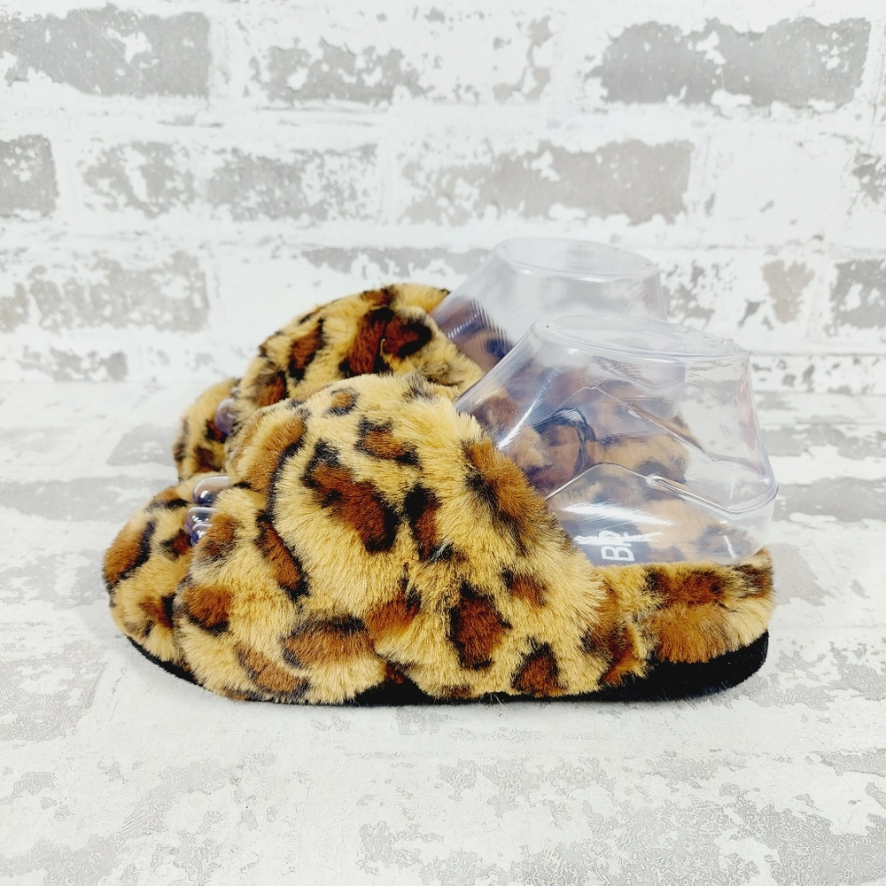 New BP. Women Leopard Faux fur Sophie Slide Slippers K134